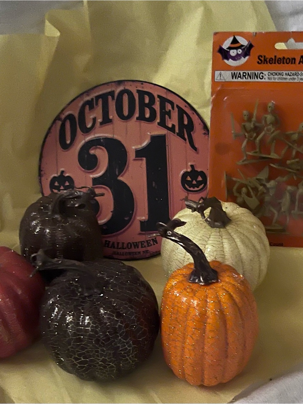HAPPY HALLOWEEN October 31 Decorative Pumpkin Set - Orange, White, Brown